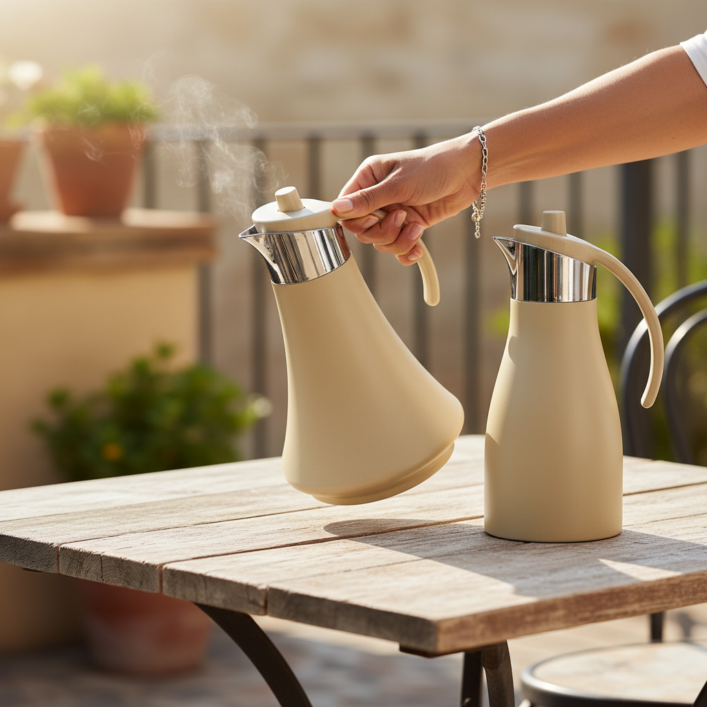 REFAL Double Set – Coffee & Tea Thermal Flask (Beige & Silver, 1L + 1L)