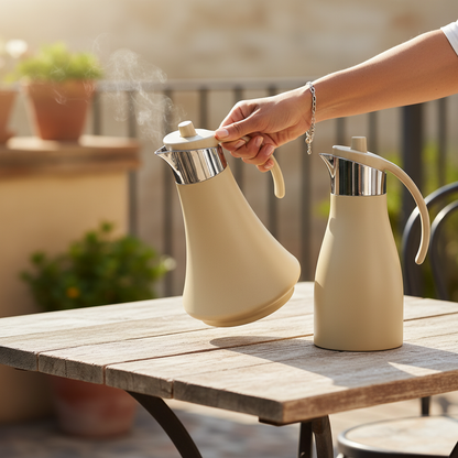 REFAL Double Set – Coffee & Tea Thermal Flask (Beige & Silver, 1L + 1L)