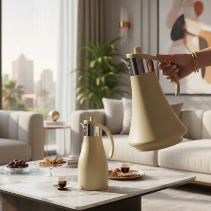 REFAL Double Set – Coffee & Tea Thermal Flask (Beige & Silver, 1L + 1L)