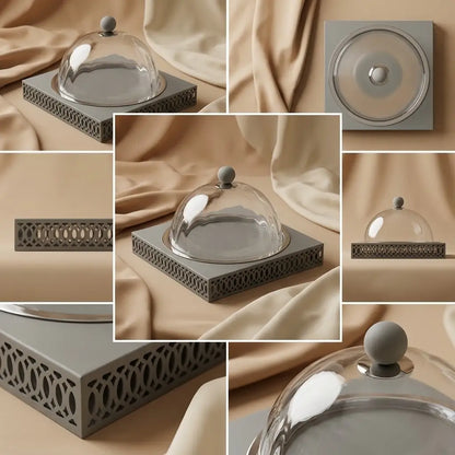 Modern Cake Plate with Glass Dome (S) - Gray