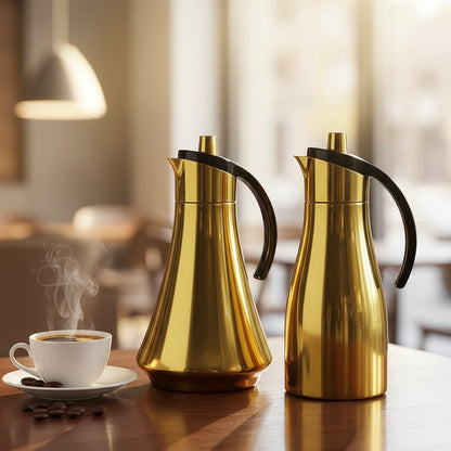 REFAL Double Set – Coffee & Tea Thermal Flask (Gold & Black, 1L + 1L)