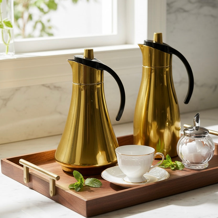 REFAL Double Set – Coffee & Tea Thermal Flask (Gold & Black, 1L + 1L)