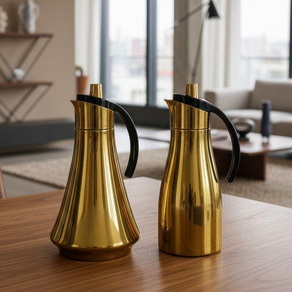 REFAL Double Set – Coffee & Tea Thermal Flask (Gold & Black, 1L + 1L)