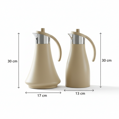 REFAL Double Set – Coffee & Tea Thermal Flask (Beige & Silver, 1L + 1L)