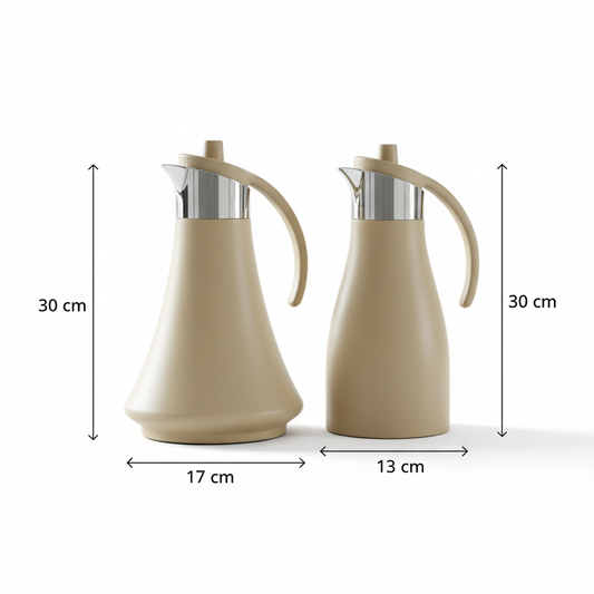 REFAL Double Set – Coffee & Tea Thermal Flask (Beige & Silver, 1L + 1L)