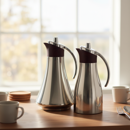 REFAL Double Set – Coffee & Tea Thermal Flask (Silver & Wood, 1L + 1L)