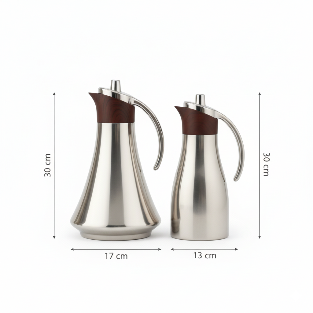 REFAL Double Set – Coffee & Tea Thermal Flask (Silver & Wood, 1L + 1L)