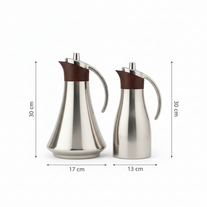 REFAL Double Set – Coffee & Tea Thermal Flask (Silver & Wood, 1L + 1L)