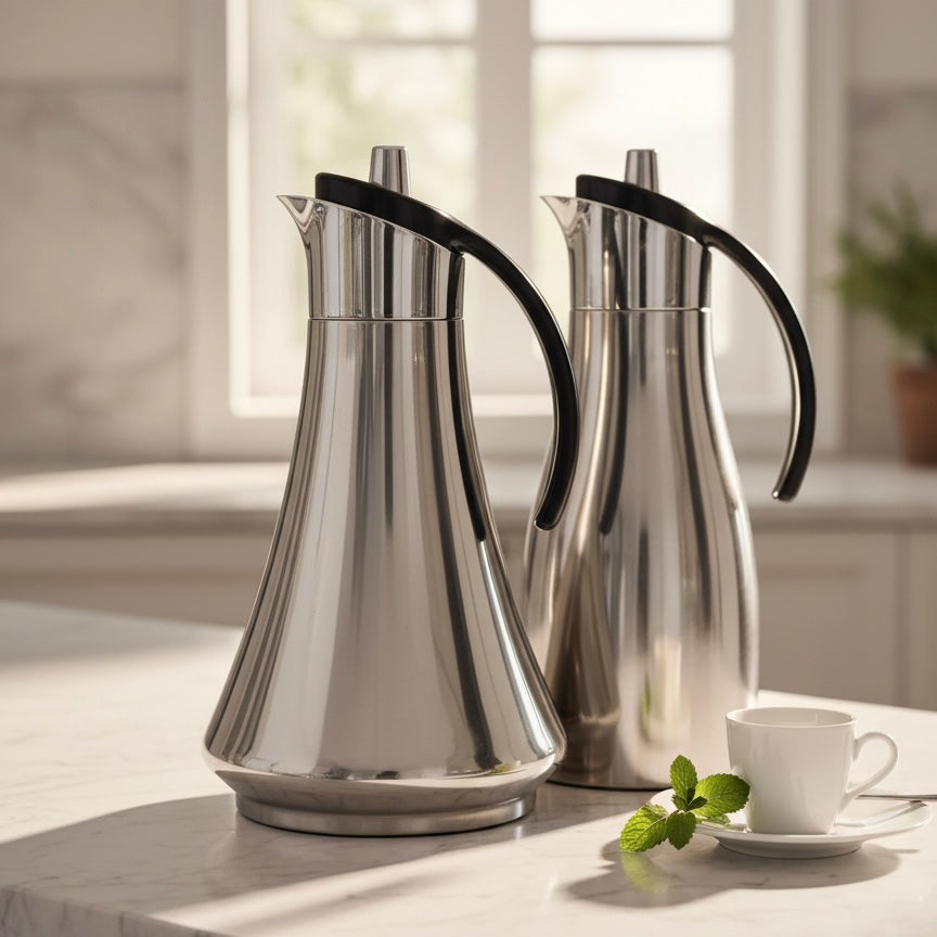 REFAL Double Set – Coffee & Tea Thermal Flask (Silver & Black, 1L + 1L)