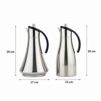 REFAL Double Set – Coffee & Tea Thermal Flask (Silver & Black, 1L + 1L)