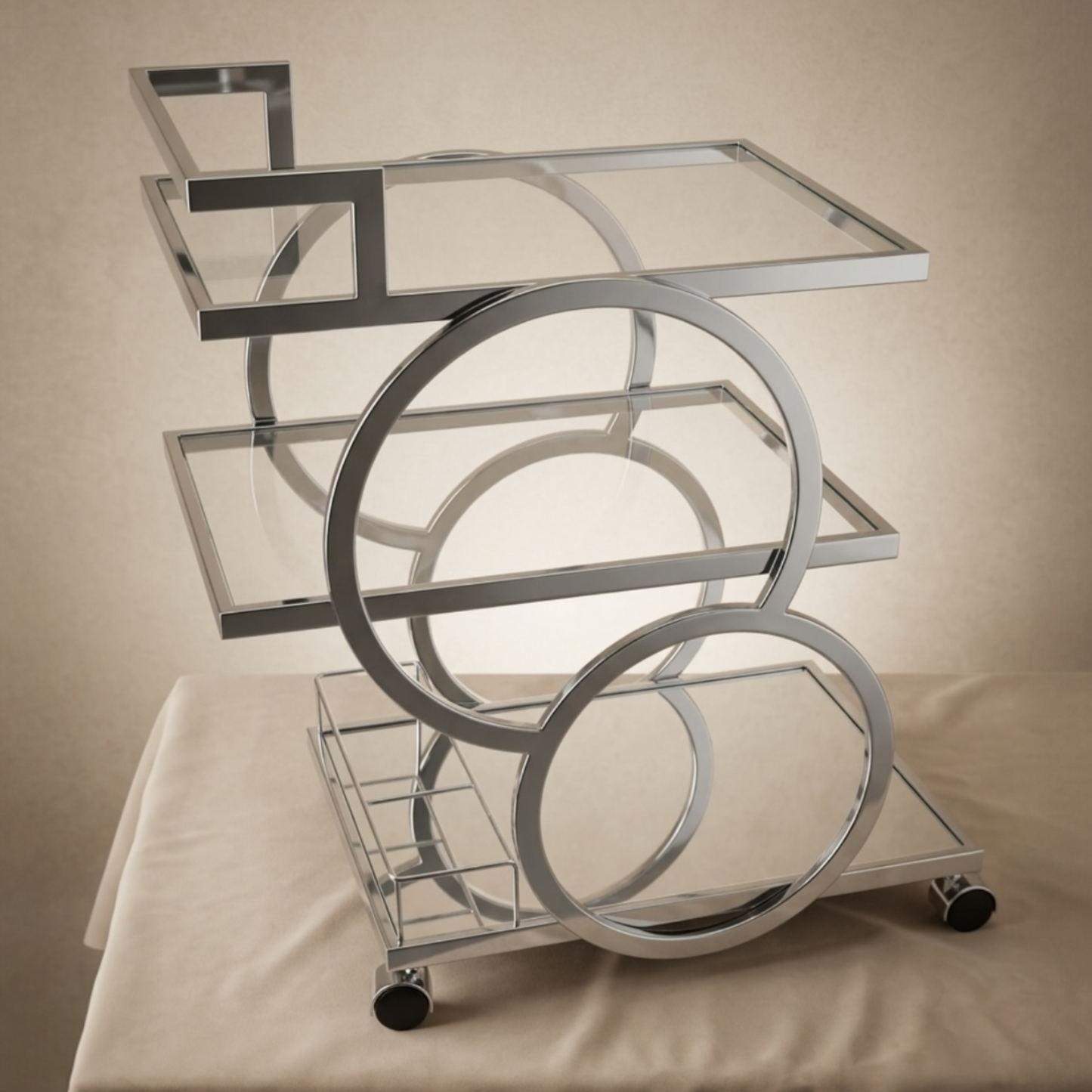 Modern 3-Tier Silver Serving Trolley