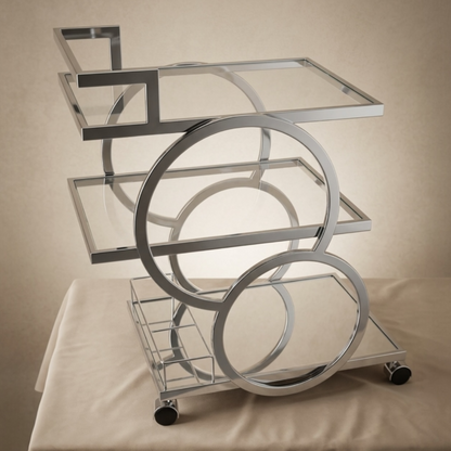 Modern 3-Tier Silver Serving Trolley