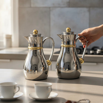 Najib Double Set – Coffee & Tea Thermal Flask (Silver & Gold, 1L + 0.7L)
