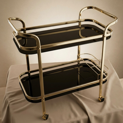 Modern 2-Tier Gold & Black Serving Trolley