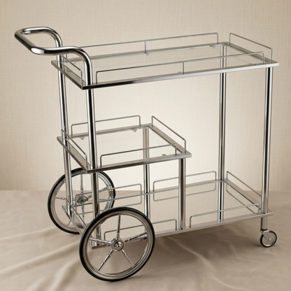 Modern 3-Tier Silver Serving Trolley