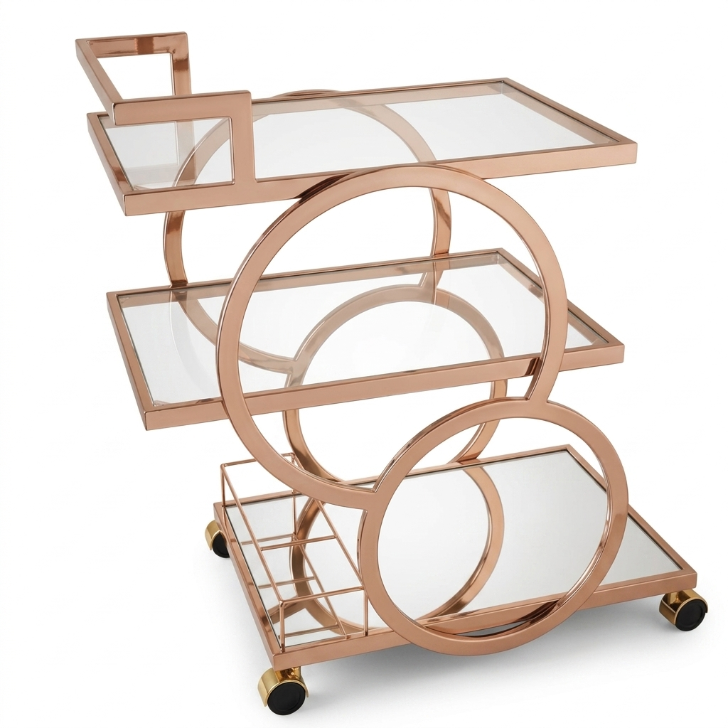 Modern 3-Tier Gold Serving Trolley
