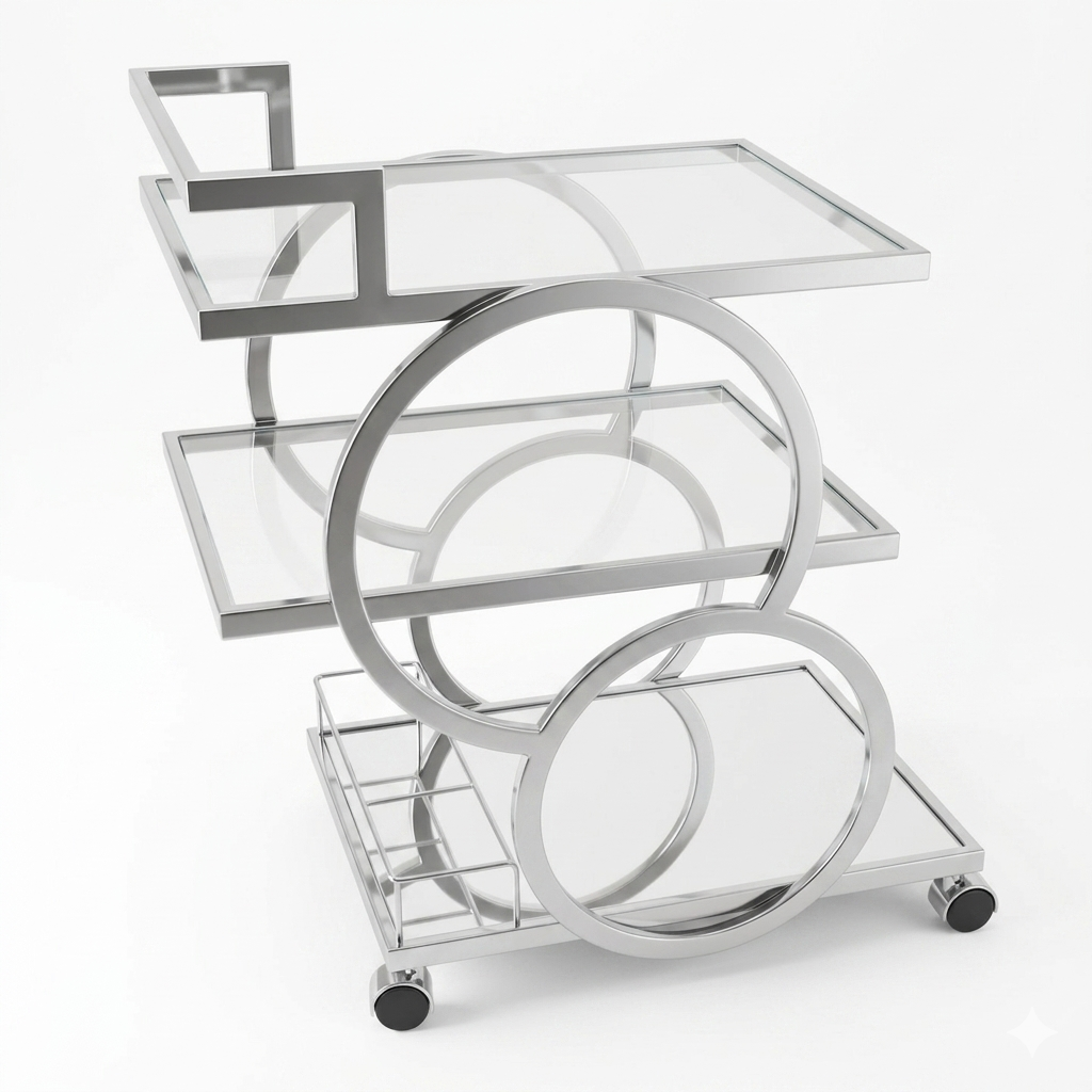 Modern 3-Tier Silver Serving Trolley