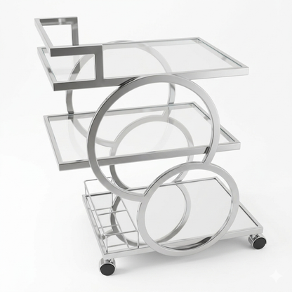 Modern 3-Tier Silver Serving Trolley
