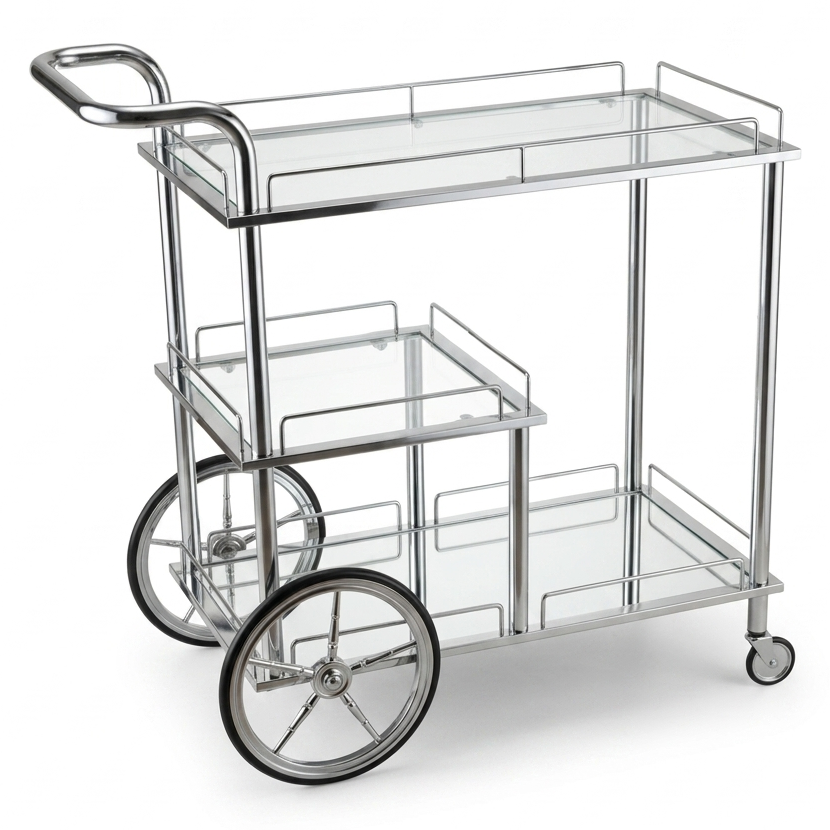 Modern 3-Tier Silver Serving Trolley