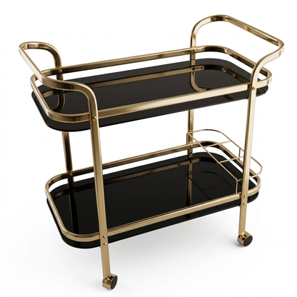 Modern 2-Tier Gold & Black Serving Trolley