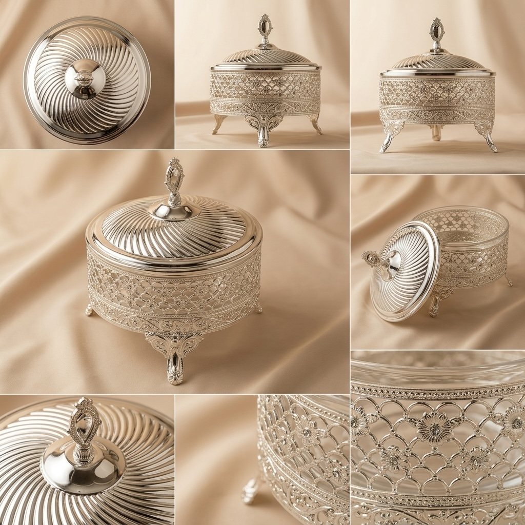 Modern Silver Filigree Candy Bowl - L