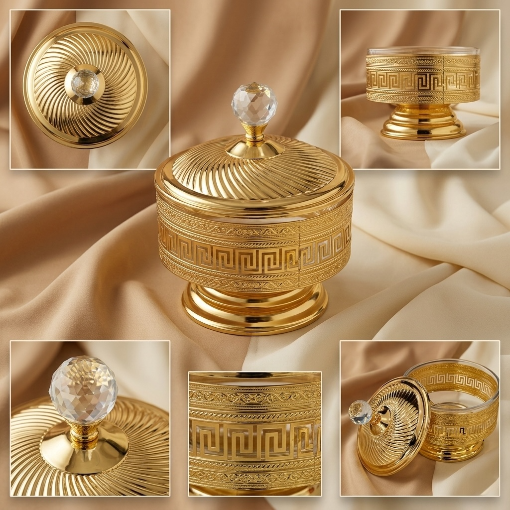 Modern Gold Greek Key Candy Bowl - L