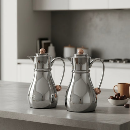 Najib Double Set – Coffee & Tea Thermal Flask (Crome & Copper, 1L + 0.7L)