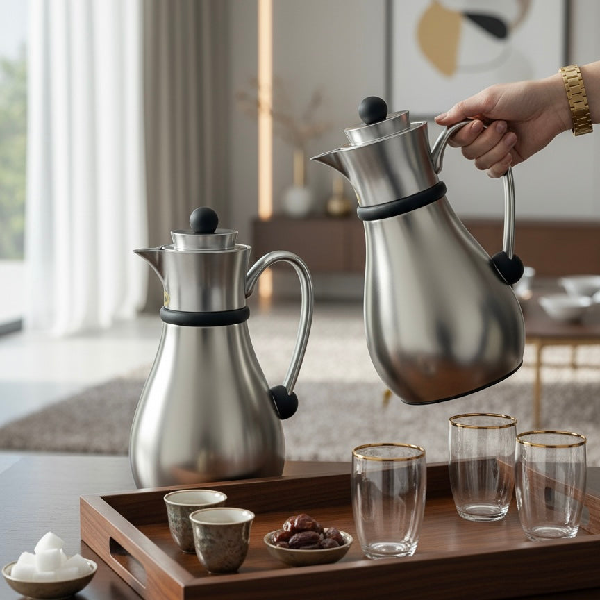 Najib Double Set – Coffee & Tea Thermal Flask (Mate & Black, 1L + 0.7L)