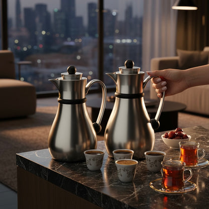 Najib Double Set – Coffee & Tea Thermal Flask (Mate & Black, 1L + 0.7L)