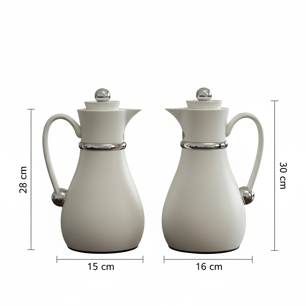 Najib Double Set – Coffee & Tea Thermal Flask (White & Silver, 1L + 0.7L)