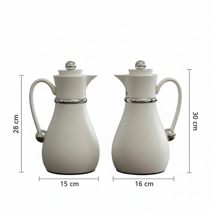 Najib Double Set – Coffee & Tea Thermal Flask (White & Silver, 1L + 0.7L)