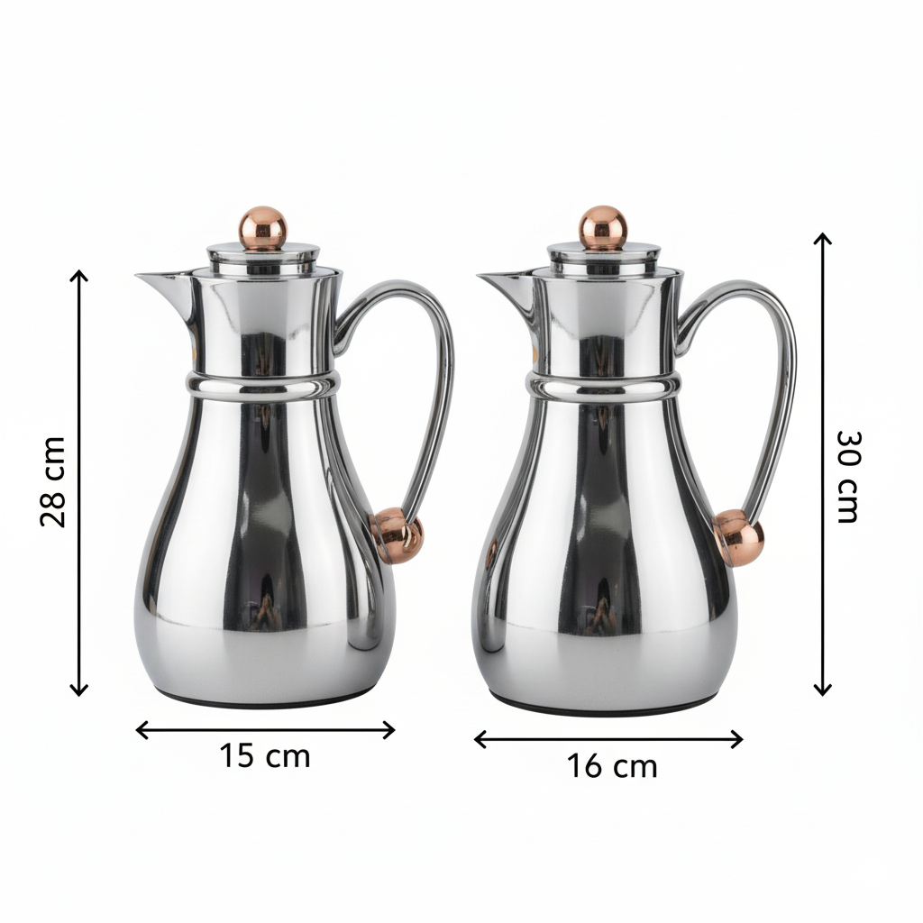 Najib Double Set – Coffee & Tea Thermal Flask (Crome & Copper, 1L + 0.7L)
