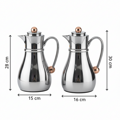 Najib Double Set – Coffee & Tea Thermal Flask (Crome & Copper, 1L + 0.7L)