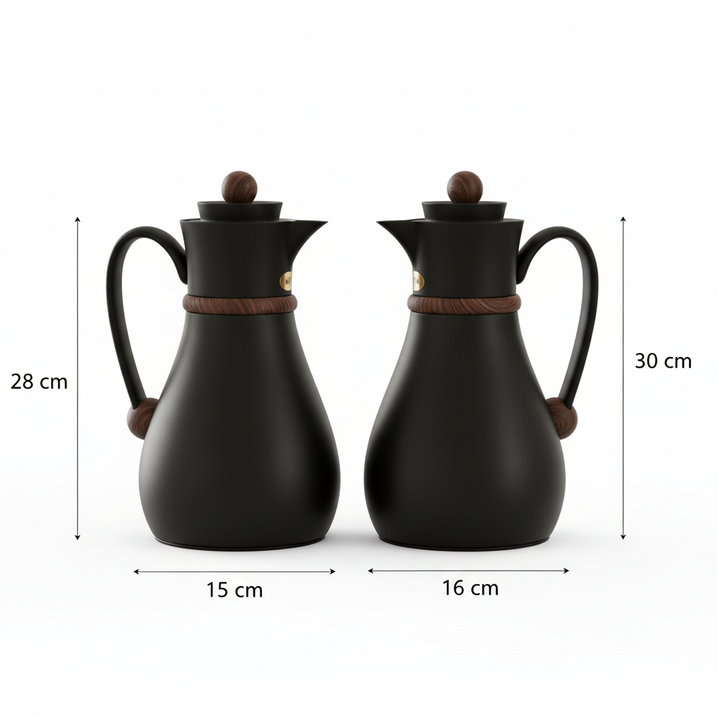 Najib Double Set – Coffee & Tea Thermal Flask ( Black & wood, 1L + 0.7L)