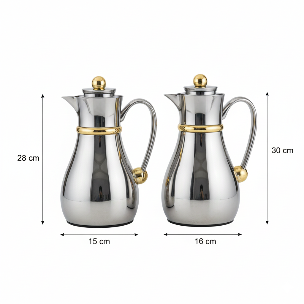 Najib Double Set – Coffee & Tea Thermal Flask (Silver & Gold, 1L + 0.7L)