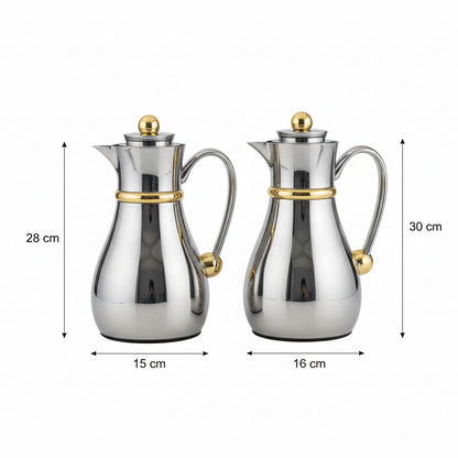 Najib Double Set – Coffee & Tea Thermal Flask (Silver & Gold, 1L + 0.7L)