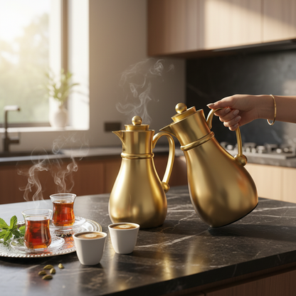 Najib Double Set – Coffee & Tea Thermal Flask ( Gold, 1L + 0.7L)