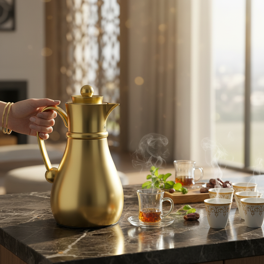 Najib Double Set – Coffee & Tea Thermal Flask ( Gold, 1L + 0.7L)