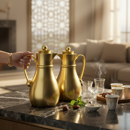 Najib Double Set – Coffee & Tea Thermal Flask ( Gold, 1L + 0.7L)