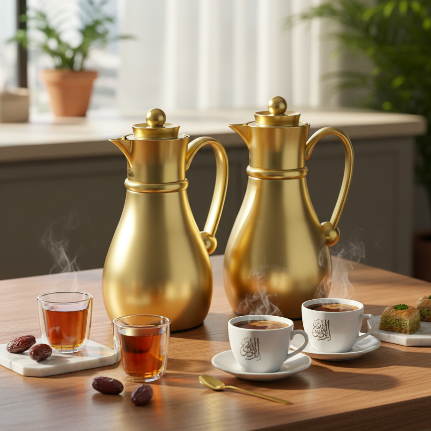 Najib Double Set – Coffee & Tea Thermal Flask ( Gold, 1L + 0.7L)