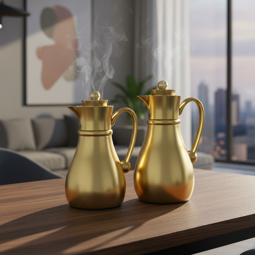 Najib Double Set – Coffee & Tea Thermal Flask ( Gold, 1L + 0.7L)