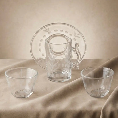 Modern 18-Piece Clear Glass Tea & Coffee Set - Olive Branch Design