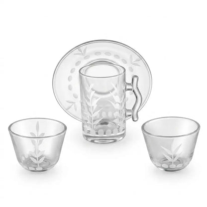 Modern 18-Piece Clear Glass Tea & Coffee Set - Olive Branch Design