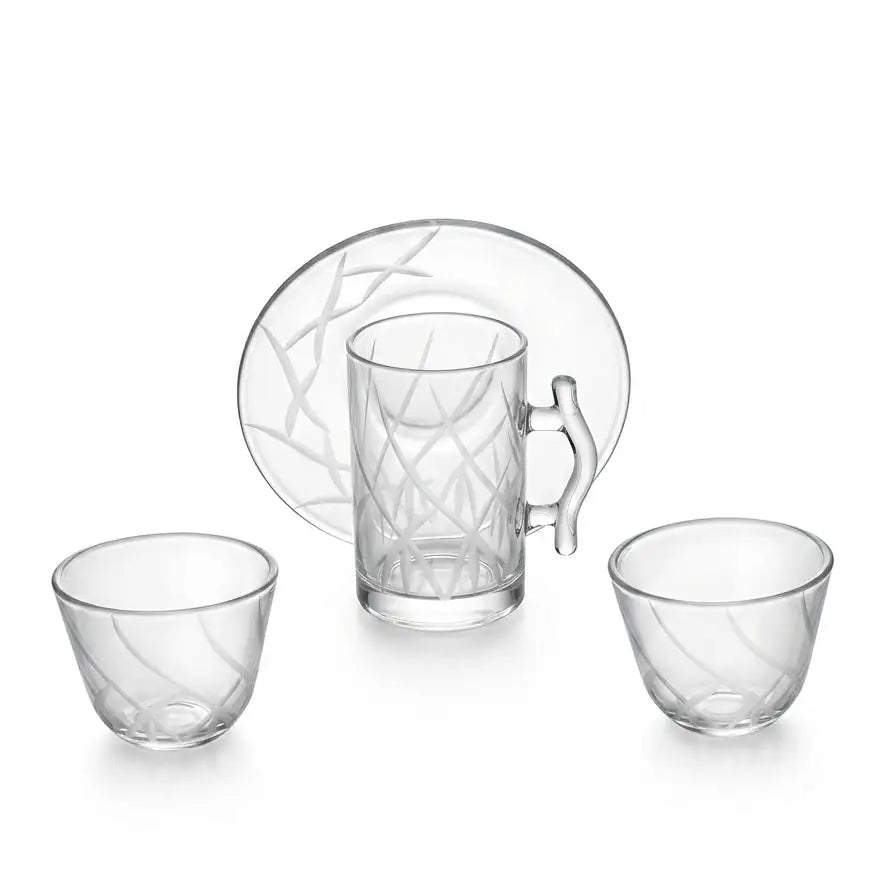 Modern 18-Piece Clear Glass Tea & Coffee Set - Abstract Engravings