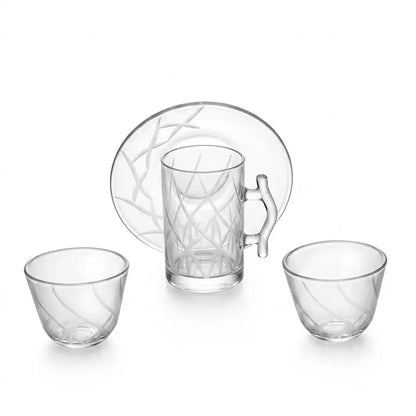 Modern 18-Piece Clear Glass Tea & Coffee Set - Abstract Engravings