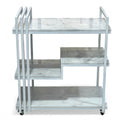 White Metal Bar Cart with Marble Shelves