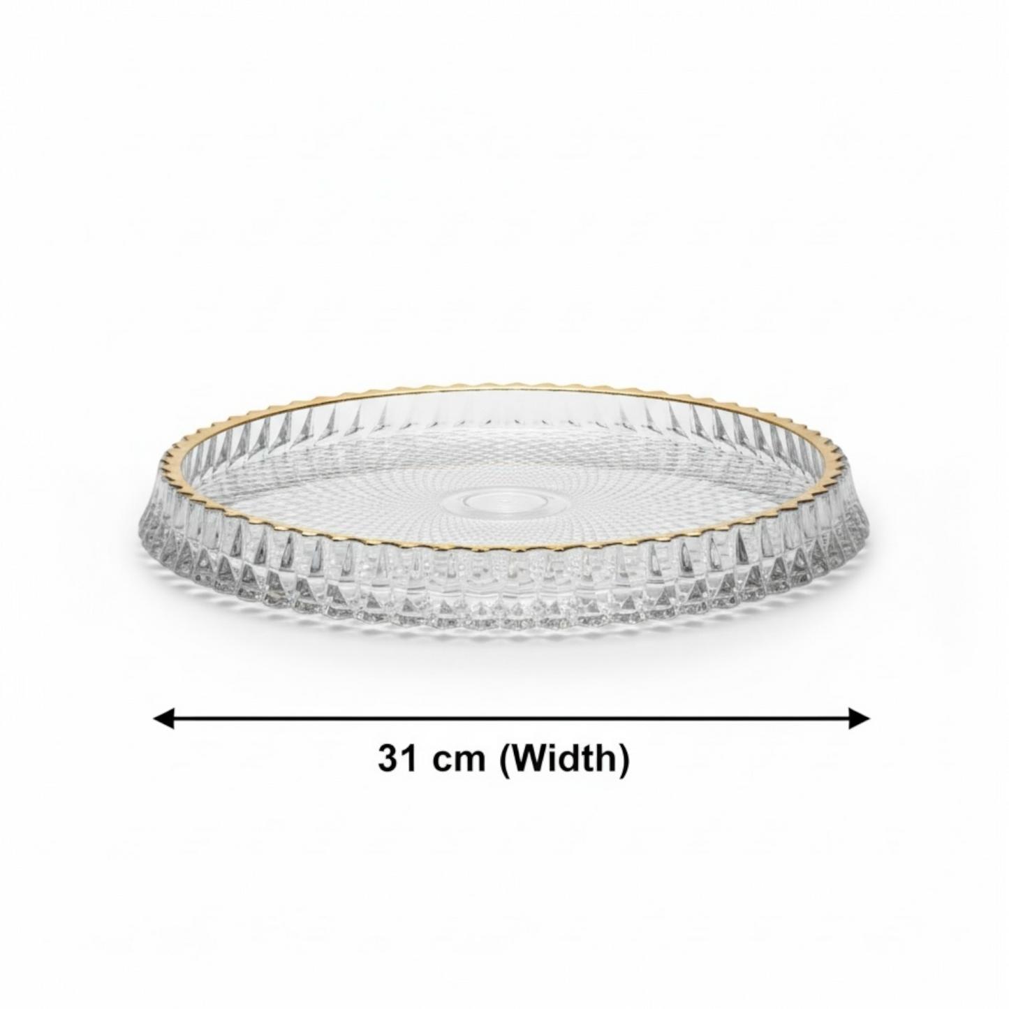 Mawaeen Round Luxury Glass Cake Plate with Golden Rim (L)