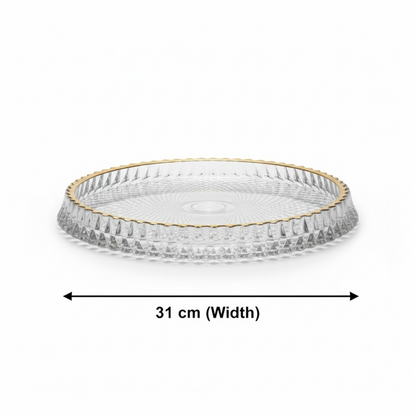 Mawaeen Round Luxury Glass Cake Plate with Golden Rim (L)