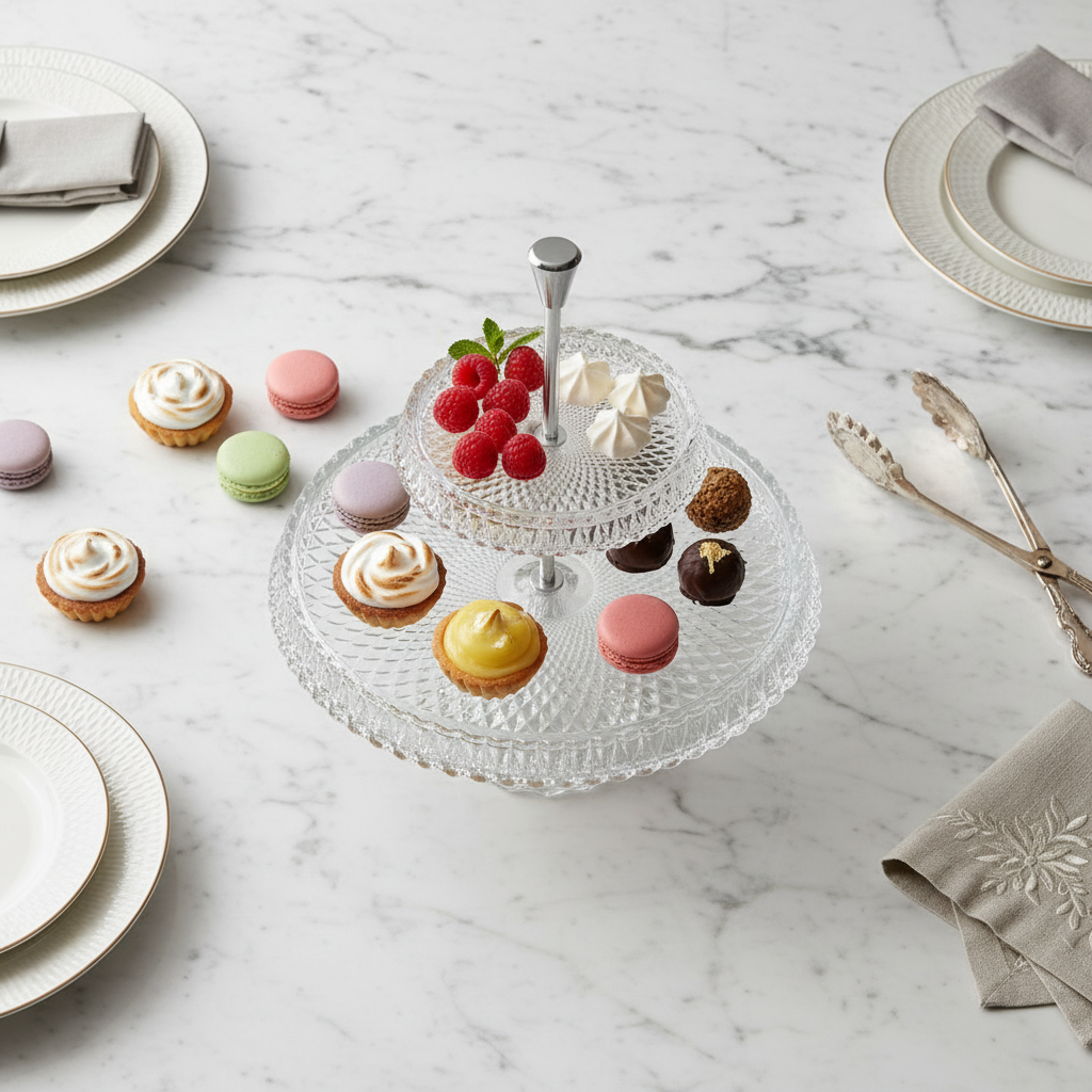 Mawaeen 2-Tier Round Luxury Glass Stand Clear