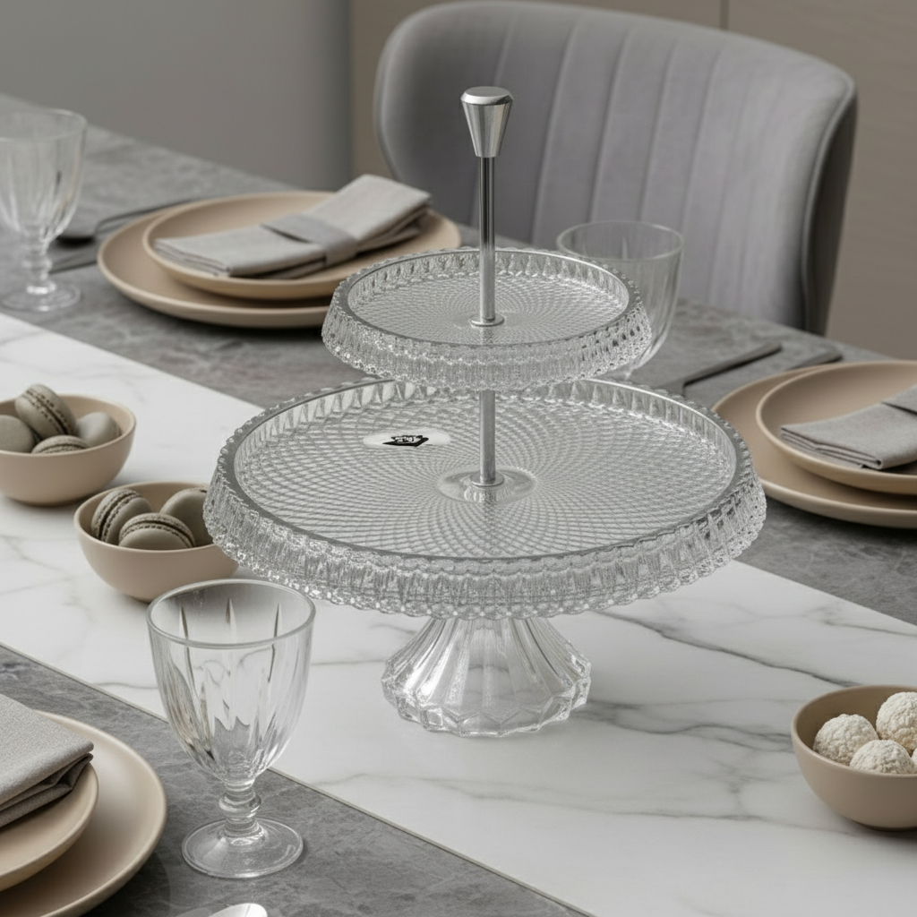 Mawaeen 2-Tier Round Luxury Glass Stand Clear